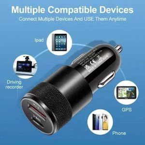 Black 2 Port PD USB-C Fast Charging Car Charger Adapter For iPhone & Samsung